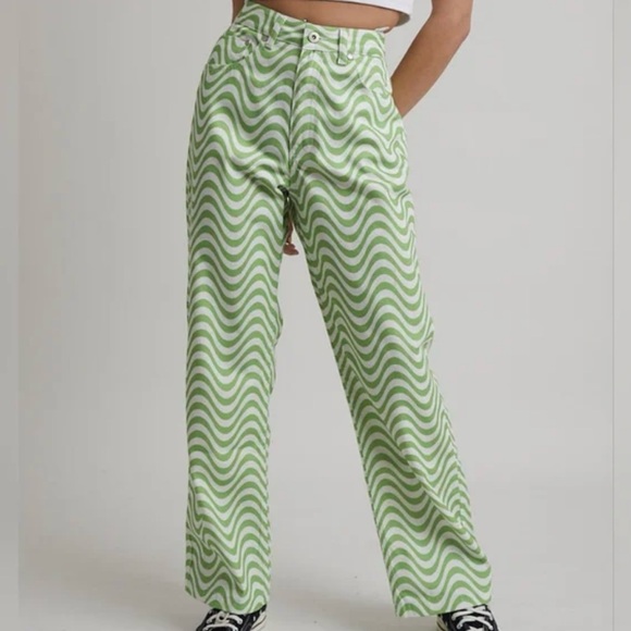 The Ragged Priest Denim - Ragged Priest White & Lime Wave Jeans size 26